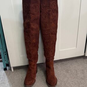 Free People Rich Brown Over the Knee Boots